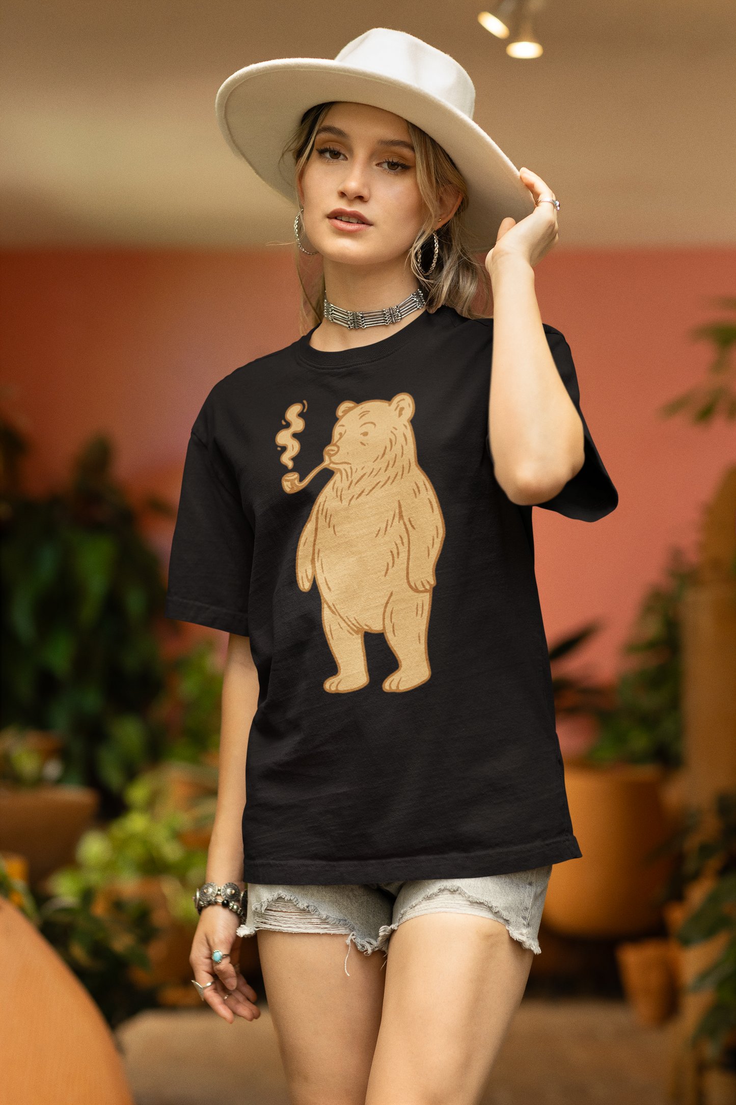 Smoking bear organic cotton T-shirt